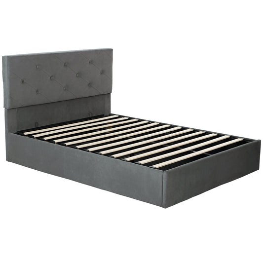 HOMCOM Double Bed Frame Gas End Lift Under Bed Storage Upholstered Platform Bed Tufted Headboard for 140 x 190 cm Mattress