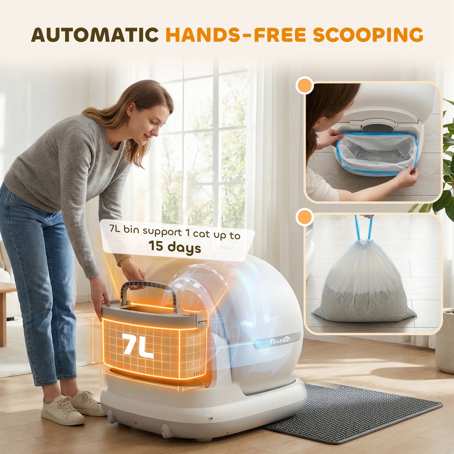 PawHut 72L Self Cleaning Cat Litter Tray Automatic Cat Litter Box APP Control for Multiple Cats
