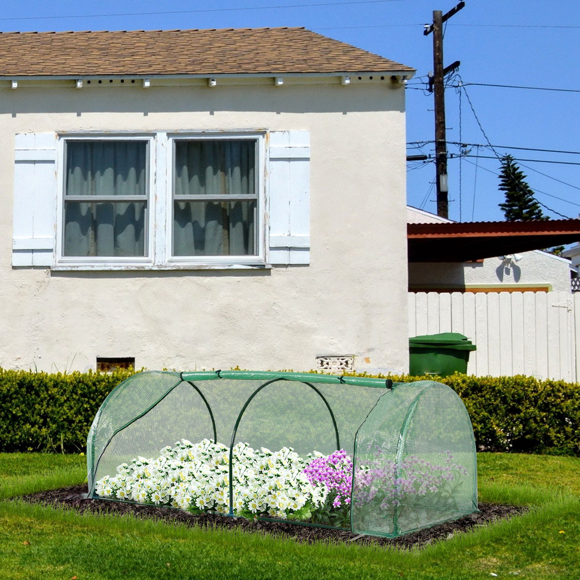 Outsunny Tunnel Greenhouse Green Grow House for Garden Outdoor, Steel Frame, PE Cover, Green, 200 x 100 x 80cm--ChewyGames-ChewyGames