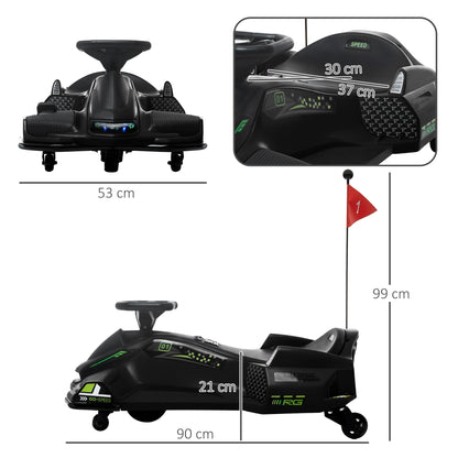 HOMCOM 12V Kids Electric Go Kart with Music, LED Lights, Slow Start, Black
