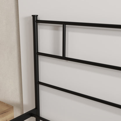 HOMCOM King Metal Bed Frame Solid Bedstead Base with Headboard and Footboard, Metal Slat Support and Underbed Storage Space, Bedroom Furniture, Black