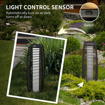 Outsunny Rattan Solar Floor Lamp,  68cm Tall Outdoor Garden Lantern Pathway Light & Decorative Lighting with Auto On/Off LED Lights, IP44, for Porch, Yard, Courtyard, Deck, Brown