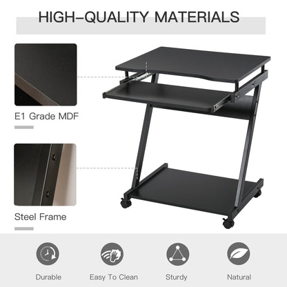 HOMCOM Movable Computer Desk with 4 Moving Wheels and Keyboard Tray Black