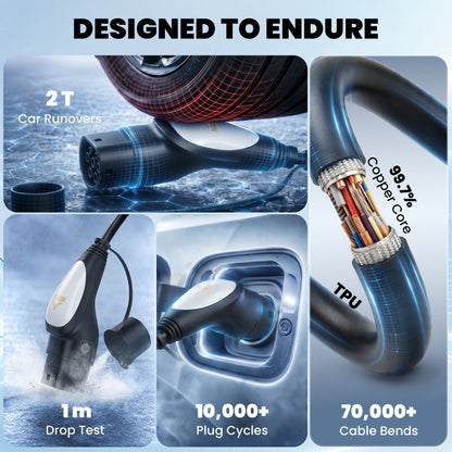 HOMCOM Type 2 EV Charging Cable, 7kW, 32A, Mode 3, 1-Phase, 10m Type 2 to Type 2 EV Extension Cable for EVs, PHEVs