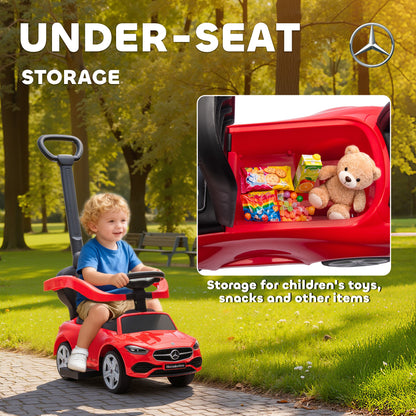 AIYAPLAY 2 in 1 Baby Ride on Push Car Mercedes-Benz C-Class Licensed Walker Foot to Floor Push-Along with Removable Handle, Red