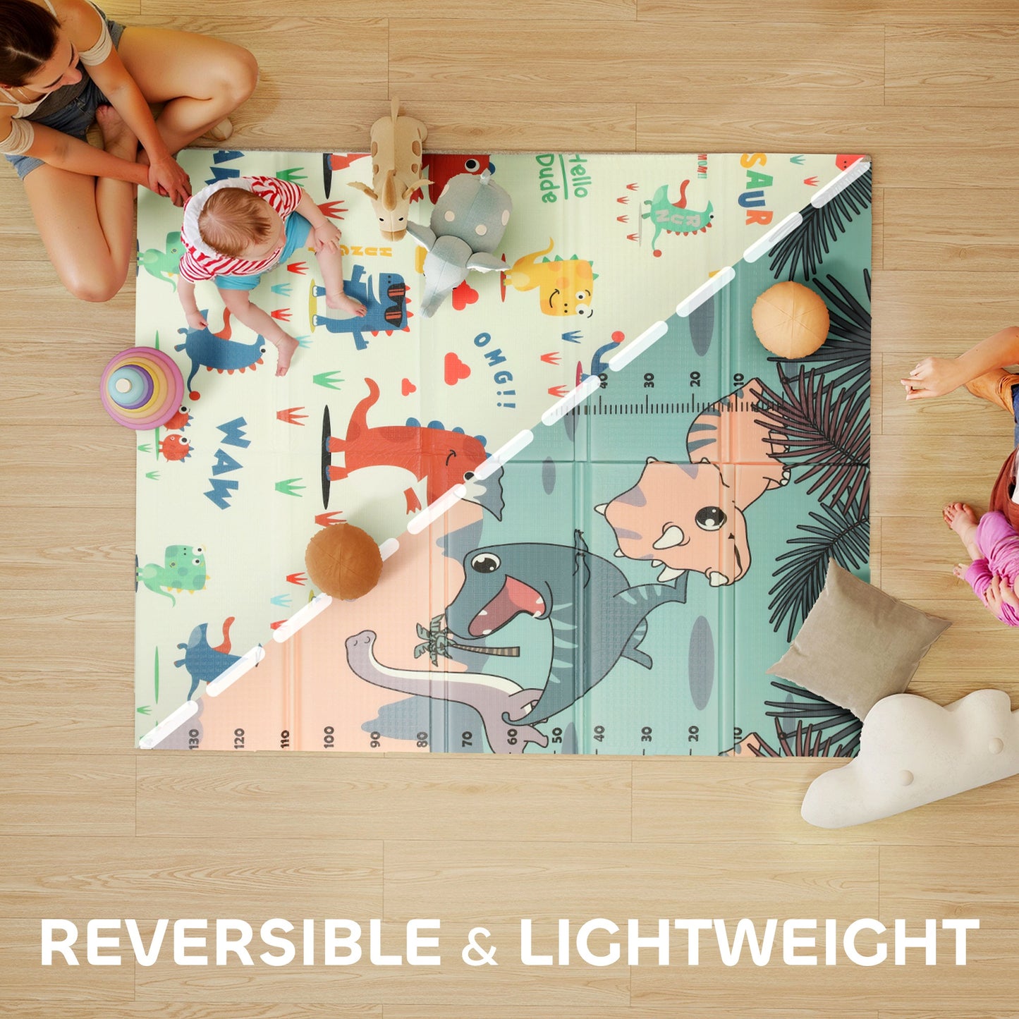 AIYAPLAY Dinosaur-Themed Baby Plat Mat Double Sided, Foldable, Water-Resistant for Outdoor/Indoor, 177 x 146 x 1.5cm--ChewyGames-ChewyGames