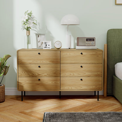 HOMCOM Chest of Drawers, 6 Drawer Dresser - Oak