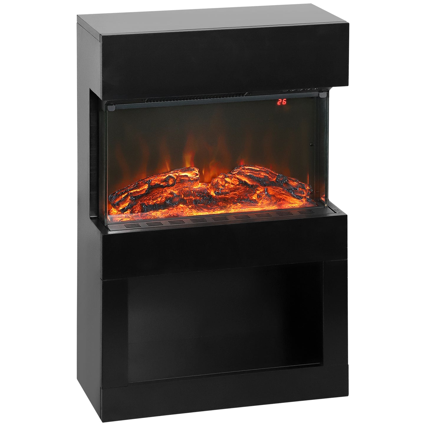 HOMCOM 19" Electric Fireplace with Surround, 3D Flame Effect, 6 Colours & 3 Brightness Levels, 1000W/2000W Black Electric Fire and Mantel Reach up to 30㎡ Space with Remote & Timer, 3 Sided View