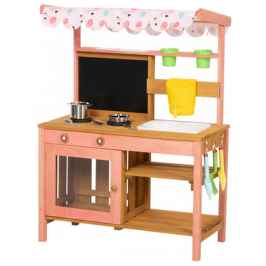 AIYAPLAY Kids Mud Kitchen with Canopy, Outdoor Wooden Play Kitchen with Planter Box, Accessories for Age 3-6, Pink-Toy Kitchens-ChewyGames-ChewyGames
