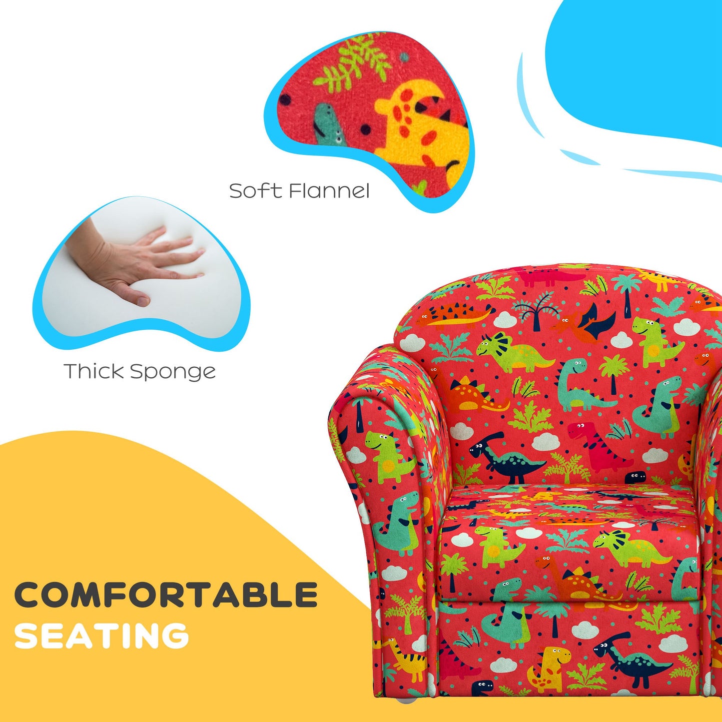 AIYAPLAY Kids Armchair with Dinosaur Design, Wooden Frame, for Bedroom, Playroom, Kids Room - Red--ChewyGames-ChewyGames