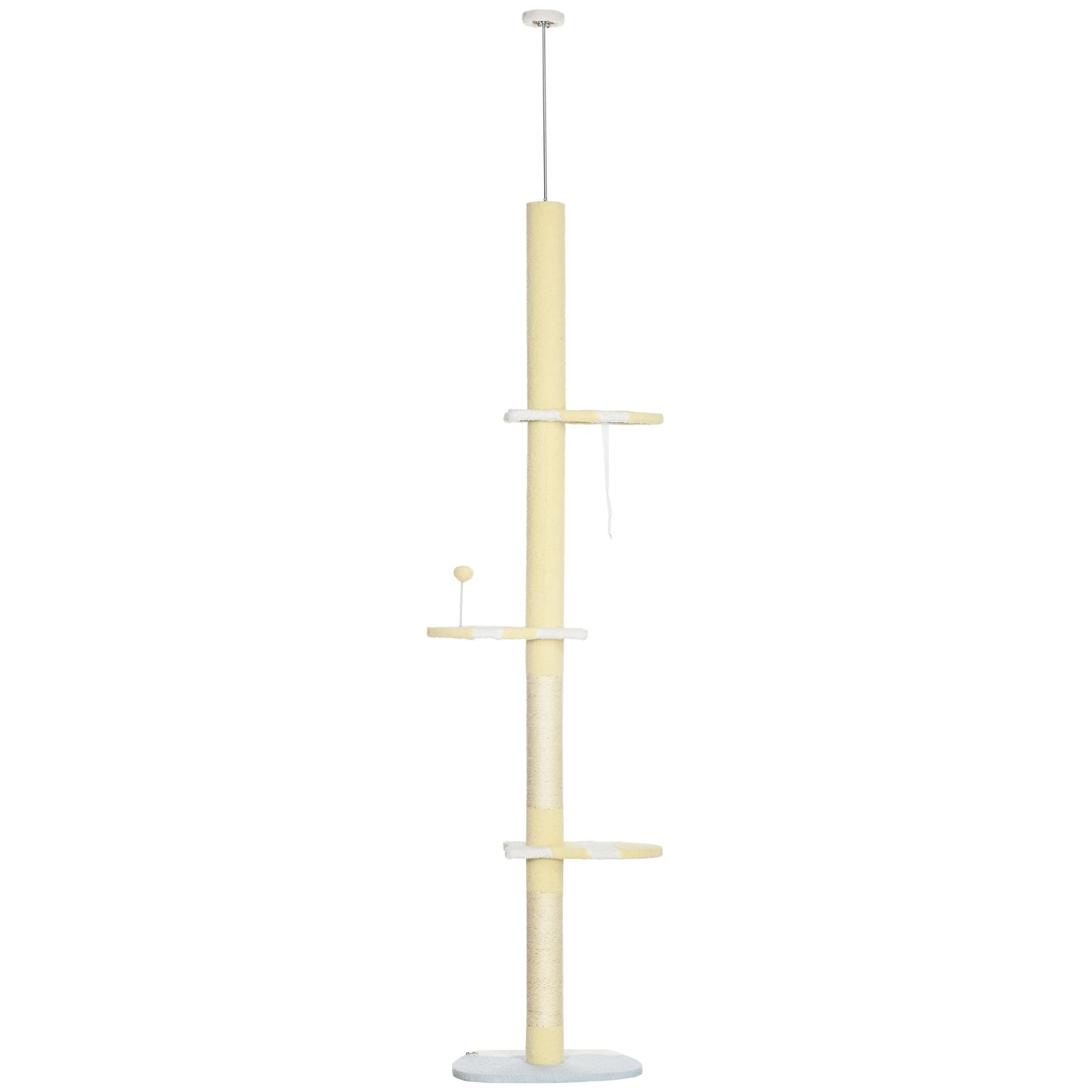 PawHut 260cm Adjustable Floor-To-Ceiling Cat Tree w/ Anti-Tipping Kit, Toy Ball
