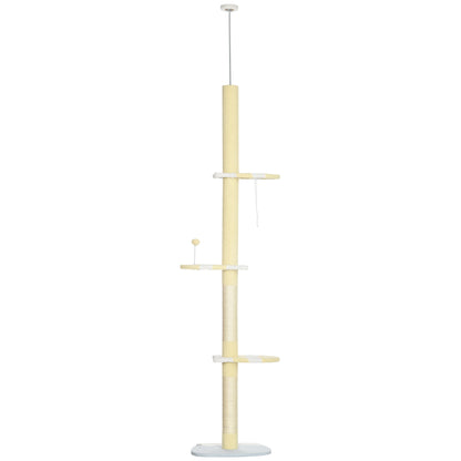 PawHut 260cm Adjustable Floor-To-Ceiling Cat Tree w/ Anti-Tipping Kit, Toy Ball