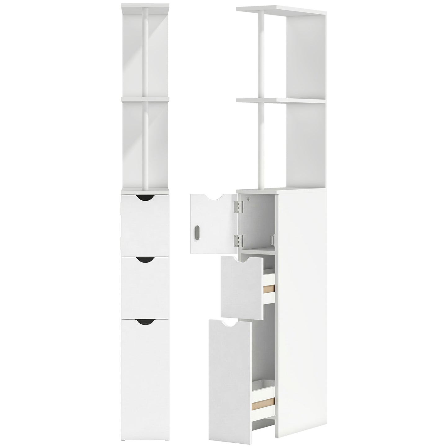 HOMCOM Slim Bathroom Storage Cabinet with Drawers, Tall Bathroom Cupboard with 2-Tier Shelf, White