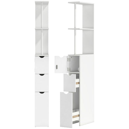 HOMCOM Slim Bathroom Storage Cabinet with Drawers, Tall Bathroom Cupboard with 2-Tier Shelf, White