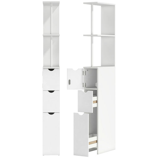 HOMCOM Slim Bathroom Storage Cabinet with Drawers, Tall Bathroom Cupboard with 2-Tier Shelf, White