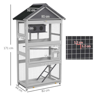 PawHut Wooden Bird Cage, with Stand, for Finches, Parakeets, Small birds - Grey