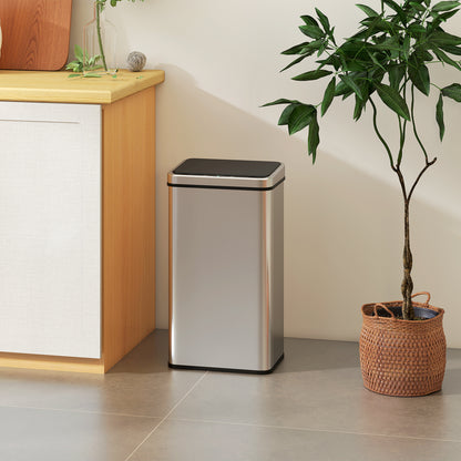 HOMCOM 50L Sensor Bin with Soft-Close Lid, Stainless Steel Automatic Touchless Motion Sensor Kitchen Bin, Silver Tone