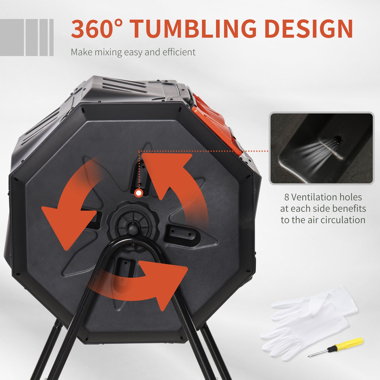Outsunny 160L 360° Rotating Dual Chamber Composter - Orange