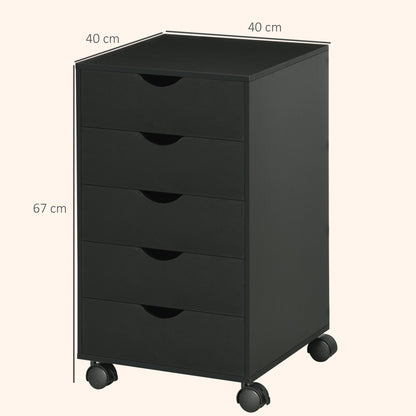 HOMCOM 5 Drawer Mobile Filing Cabinet, Vertical File Cabinet, Modern Rolling Office Storage Organizer Cupboard, Black
