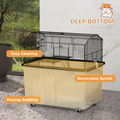 PawHut Two-Tier Gerbil Cage, Hamster Cage for Dwarf Hamster w/ Wheels, Deep Bottom, Food Dish, Water Bottle