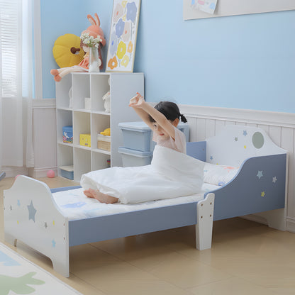 HOMCOM Toddler Bed Frame, Kids Bedroom Furniture for Boys Girls with Safe Guardrails, Low Junior Blue