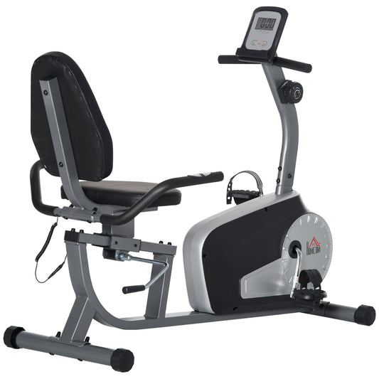 HOMCOM Exercise Bike with LCD Display, Stationary Bike with Quiet 8-Level Magnetic Resistance, Adjustable Seat and Backrest, Indoor Cycling Exercise Equipment for Home Gym Fitness Workout Training
