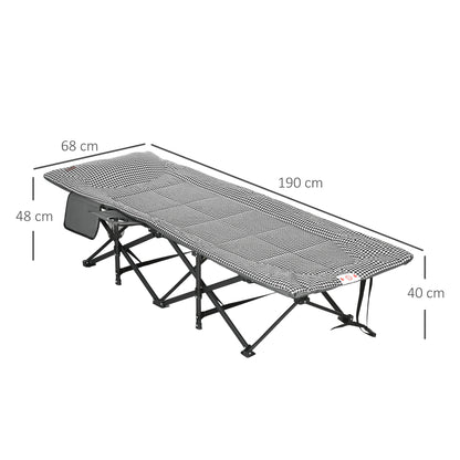Outsunny Foldable Camp Bed, Padded Patio Camping Bed with Carry Bag, Magazine Bag and Cup Holder for Outdoor, Garden, Black
