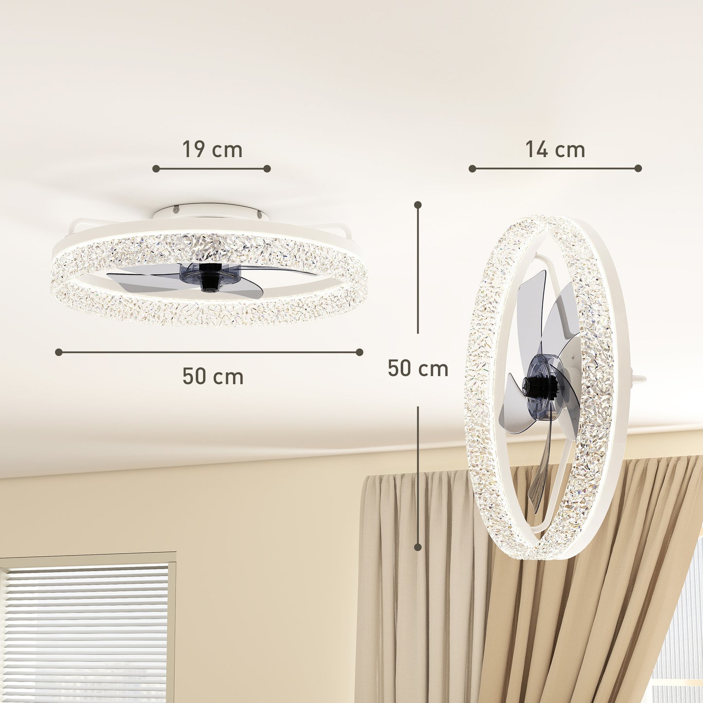 HOMCOM Ceiling Fan with Lights, Dimmable LED Mount Ceiling Fan Light with Remote App Control for Bedroom, White--ChewyGames-ChewyGames