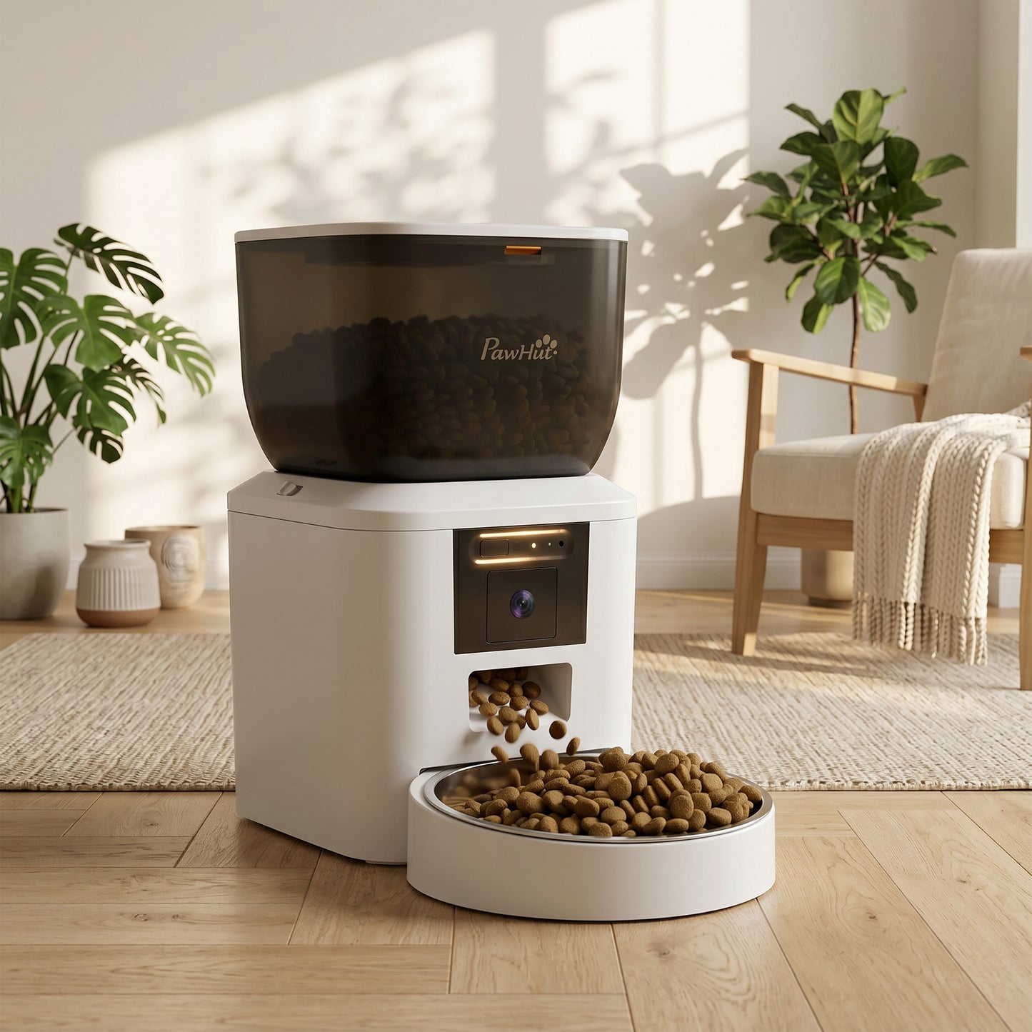 PawHut Automatic Cat Feeder with Camera, 2.4G WiFi, APP Control 4L Pet Feeder 1-10 Meals with 2-Way Audio, Dual Power Supply