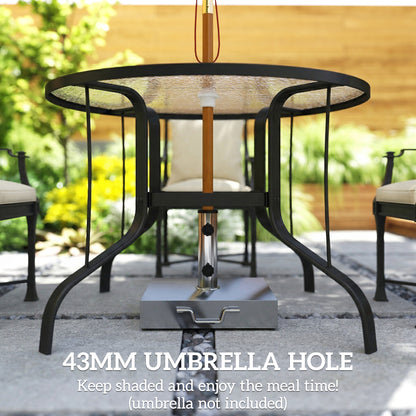 Outsunny Tempered Glass Top Round Outdoor Dining Table with Parasol Hole, 96.5 x 96.5 x 71 cm