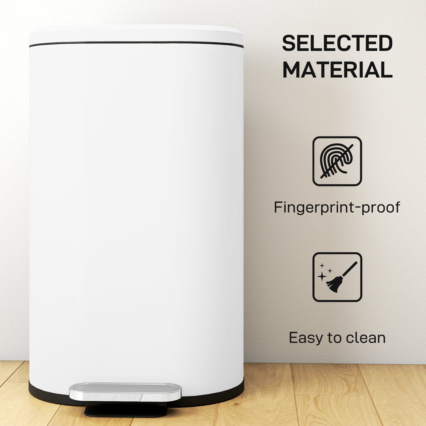 HOMCOM 30 L Modern Curved Kitchen Bin - White