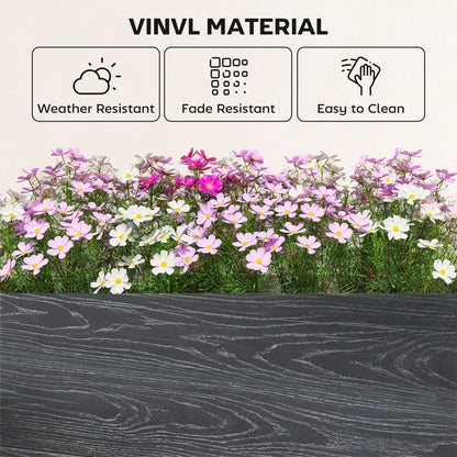 Outsunny Vinyl Raised Garden Bed Kit, 3 x 3 x 1ft Modular Elevated Garden Box with Slotting Legs and Open Bottom, Dark Grey
