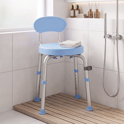 HOMCOM 360° Swivel Shower Stool with Aluminium Frame, 5-Level Adjustable Height, Backrest, Non-Slip Shower Chair for Elderly