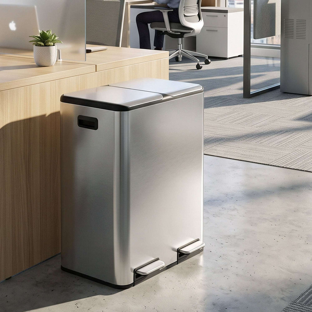 HOMCOM 2 x 30L Double Kitchen Bin, Stainless Steel Pedal Rubbish Bin with Dual Compartments, Soft Close Lids, Silver Tone