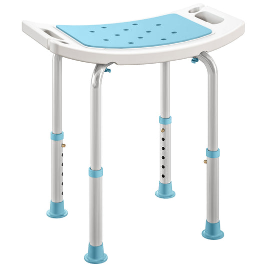 HOMCOM Shower Chair, Adjustable Height Shower Stool with Aluminium Frame and Non-Slip Feet, Bathtub Stool Seat with Padded Seat for Elderly Disabled Handicap, Turquoise