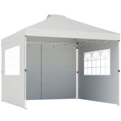 Outsunny Pop Up Gazebo Waterproof Height Adjustable Canopy with 3 Sidewalls Wheeled Bag for Parties 3 x 3 m White