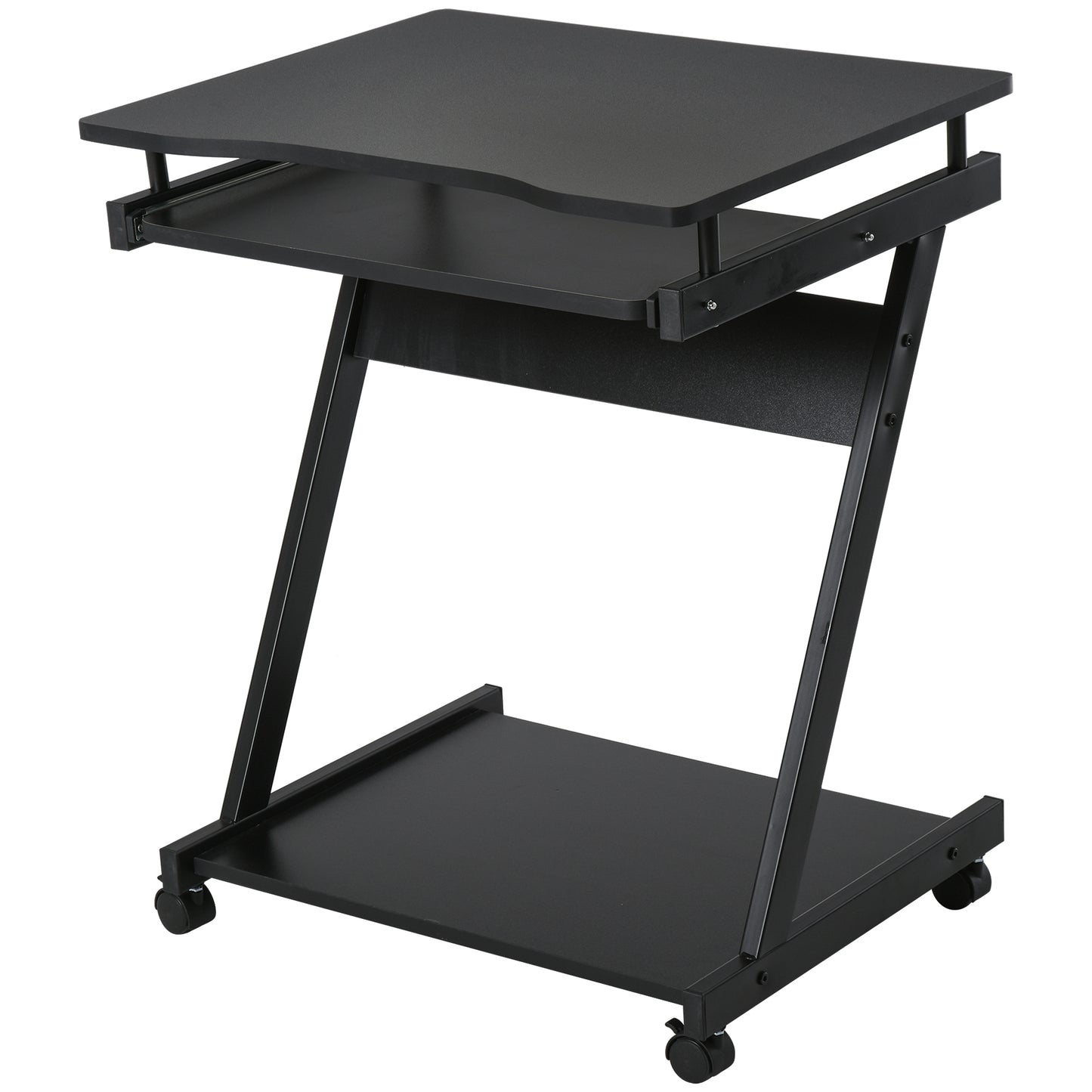 HOMCOM Movable Computer Desk with 4 Moving Wheels and Keyboard Tray Black