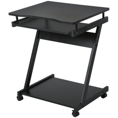 HOMCOM Movable Computer Desk with 4 Moving Wheels and Keyboard Tray Black