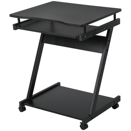 HOMCOM Movable Computer Desk with 4 Moving Wheels and Keyboard Tray Black