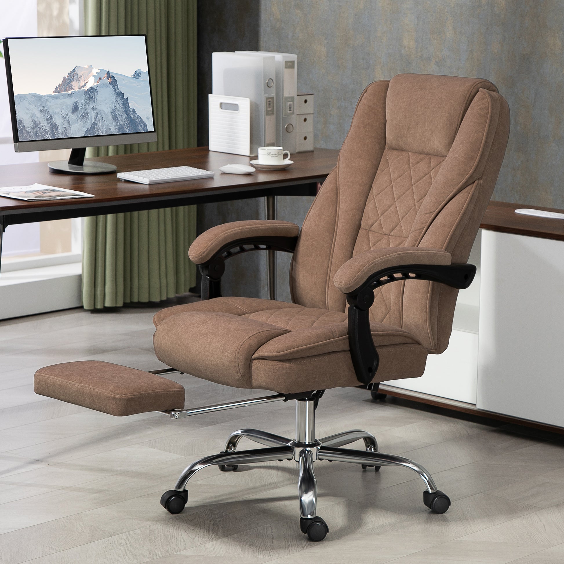 Vinsetto Massage Office Chair, Heated Reclining Computer Chair with Adjustable Height and Footrest, Brown--ChewyGames-ChewyGames