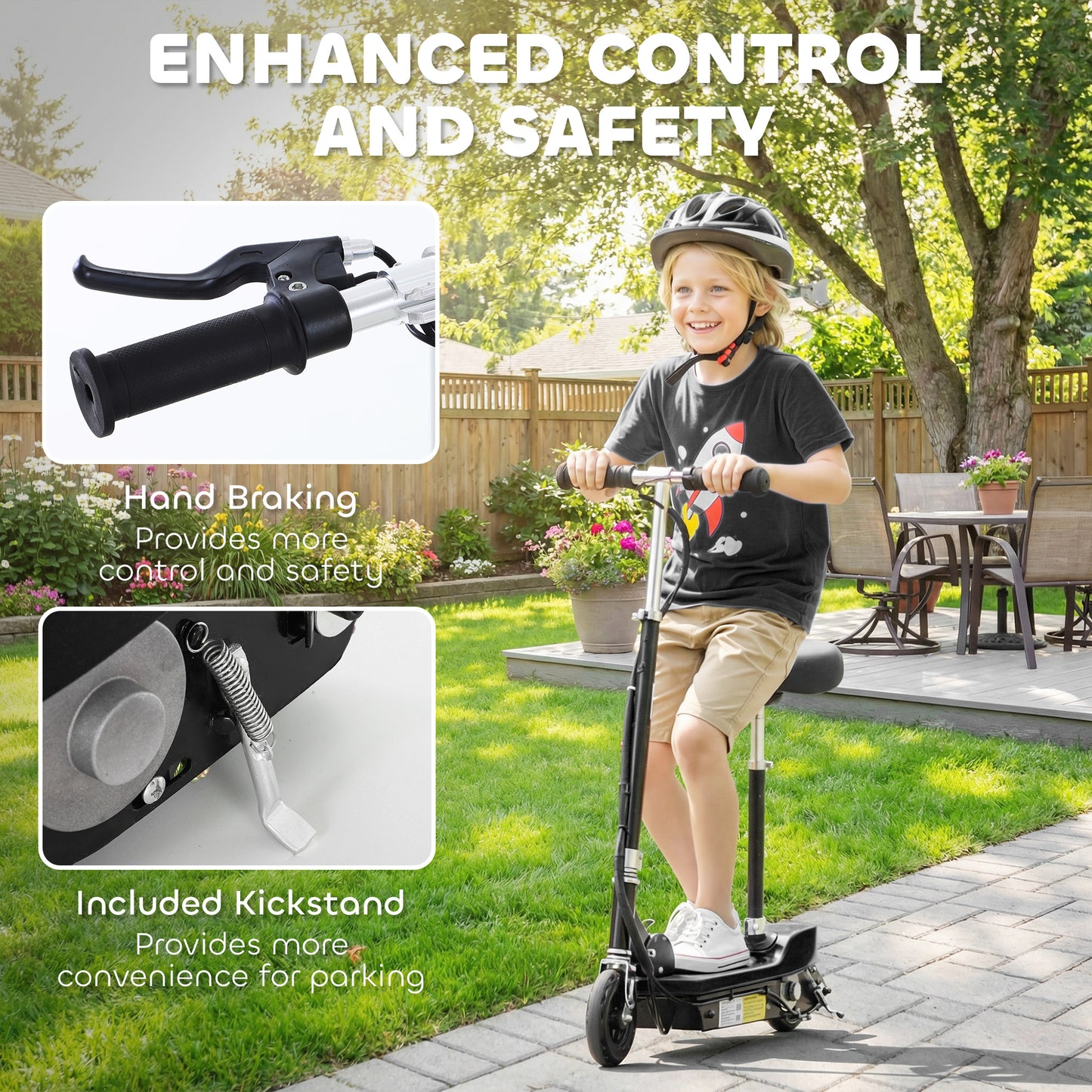 HOMCOM Powered Electric Scooter Ride-On, with Brakes, Adjustable Seat, Adjustable Handlebars, Black