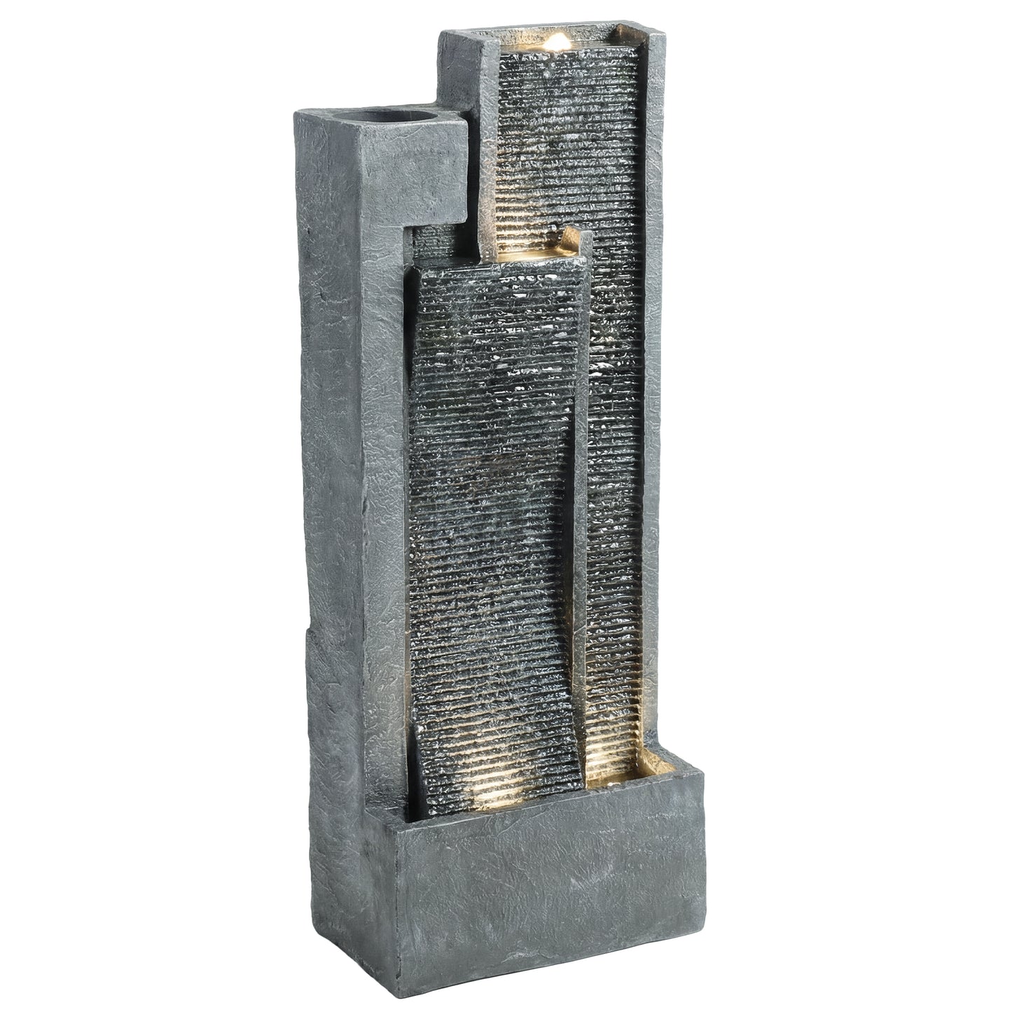 Outsunny Water Feature with LED Lights and Planter, 3-Tier Garden Water Fountain with Pump, Resin Waterfall Feature, Dark Grey--ChewyGames-ChewyGames