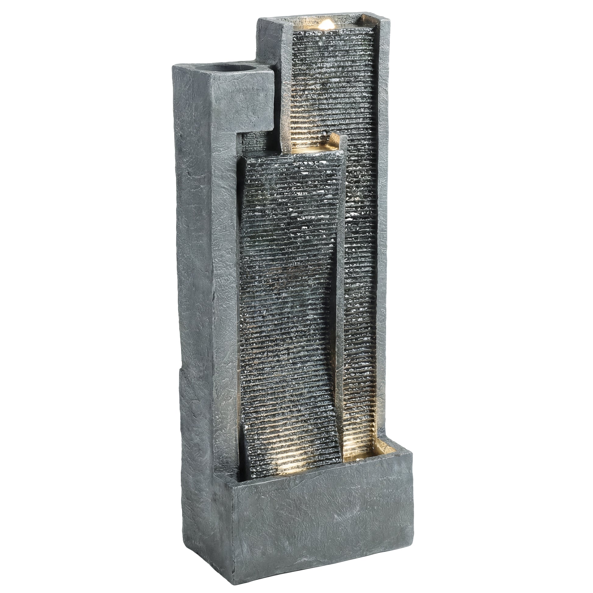 Outsunny Water Feature with LED Lights and Planter, 3-Tier Garden Water Fountain with Pump, Resin Waterfall Feature, Dark Grey--ChewyGames-ChewyGames