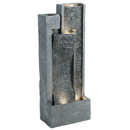 Outsunny Water Feature with LED Lights and Planter, 3-Tier Garden Water Fountain with Pump, Resin Waterfall Feature, Dark Grey--ChewyGames-ChewyGames