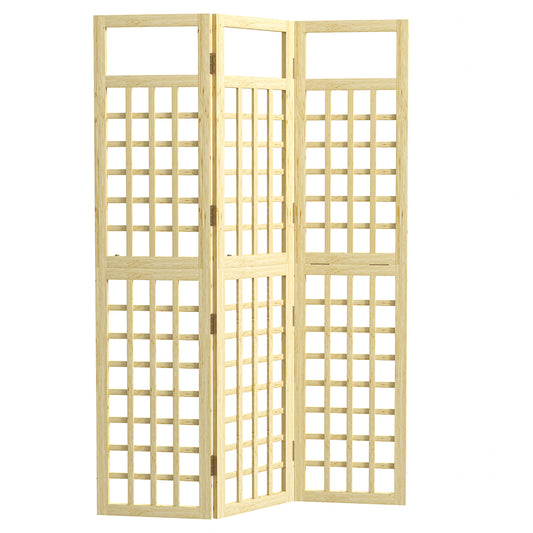 Outsunny 3-Panel Garden Privacy Screen, Freestanding Foldable Wooden Outdoor Divider/Trellis, Decorative Privacy Screen for Garden Patio, 120 x 170 cm, Natural Wood Finish