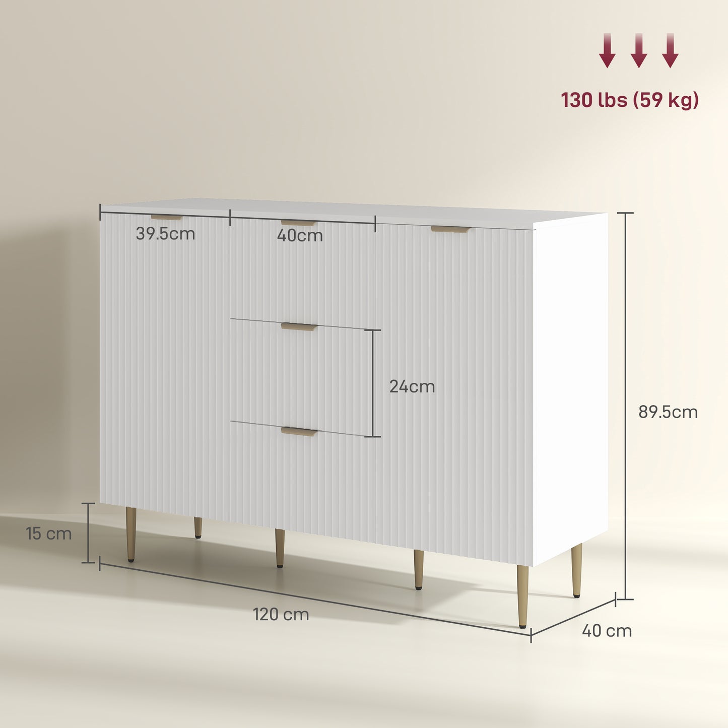 HOMCOM 2-Door Sideboard with 3 Drawers and Adjustable Shelves - White-Sideboards-ChewyGames-ChewyGames