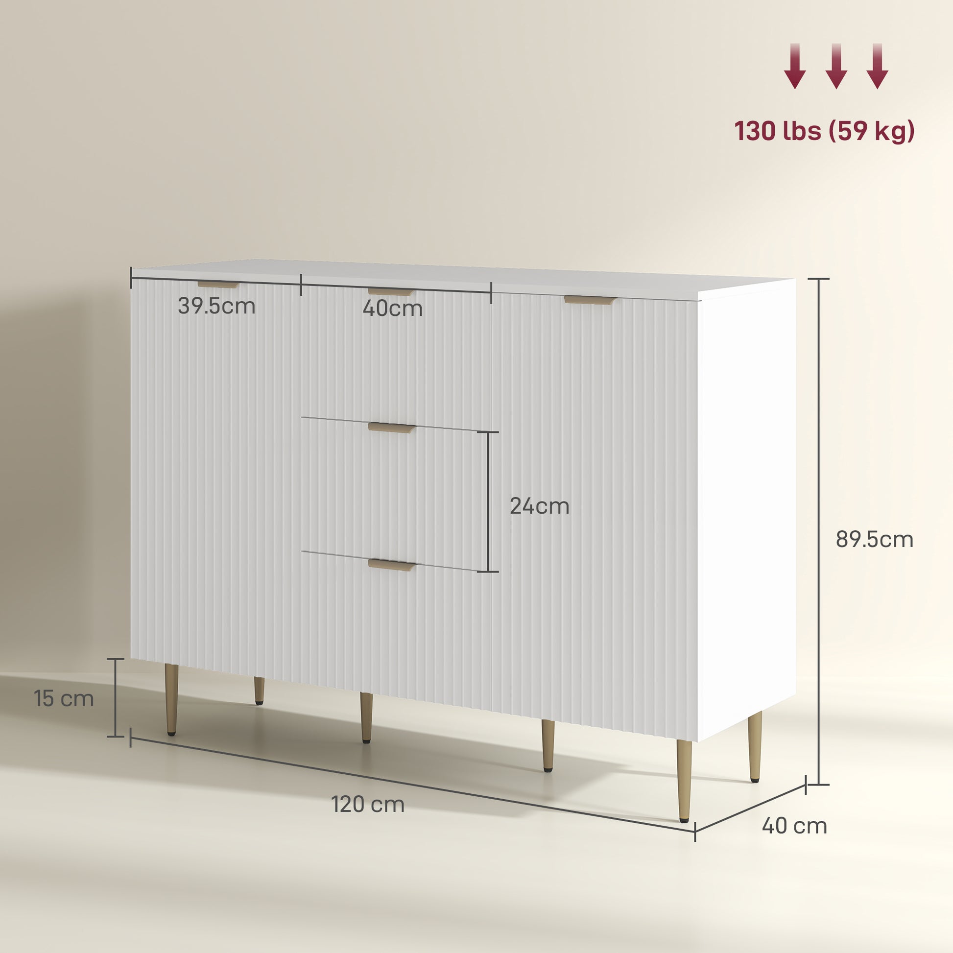 HOMCOM 2-Door Sideboard with 3 Drawers and Adjustable Shelves - White-Sideboards-ChewyGames-ChewyGames