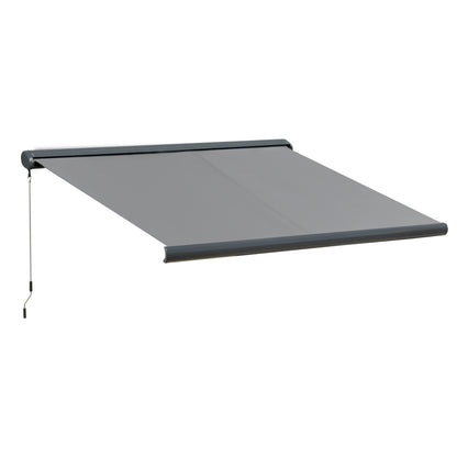 Outsunny 3.5 x 3m LED Light Full Cassette Case Electric Awning for Home Sun Shade with 40m Remote Controller, Grey