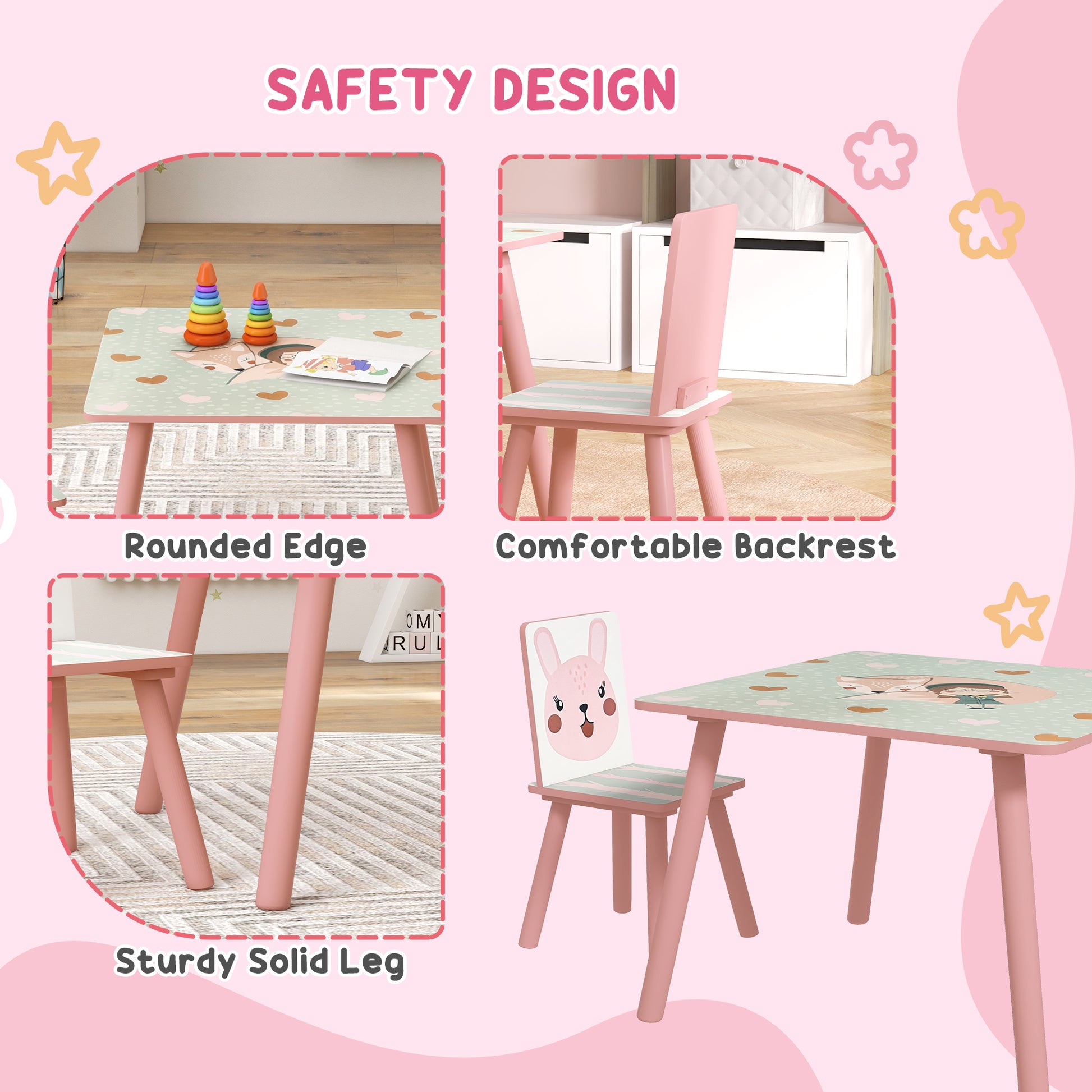 ZONEKIZ Kids and Table Chairs, Children Desk with Two Chairs, Toddler Furniture Set, for Ages 3-6 Years - Pink--ChewyGames-ChewyGames
