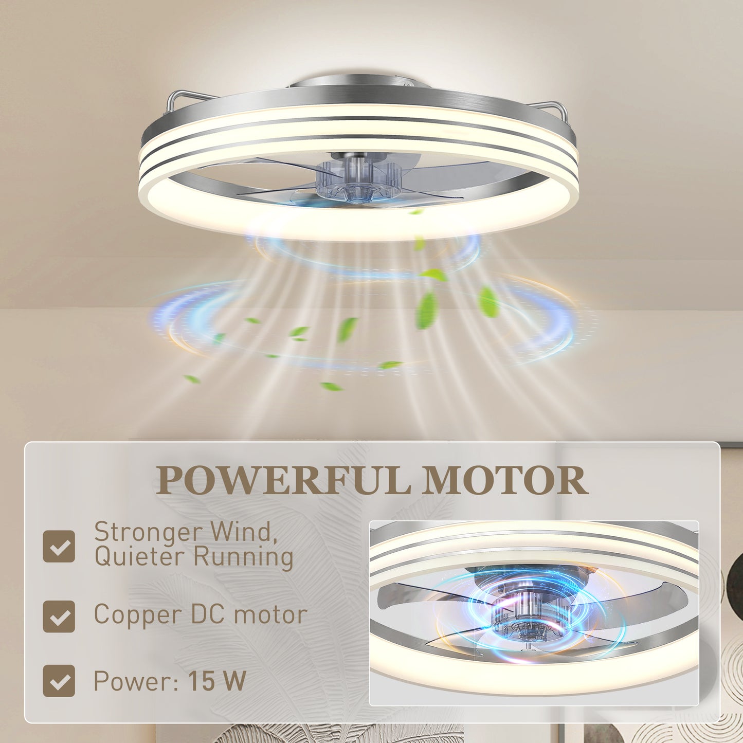 HOMCOM Ceiling Fans with Lights and Remote & App Control, 50cm LED Ceiling Fan Light with 3 Colour Temperatures, 6 Speed, Silver
